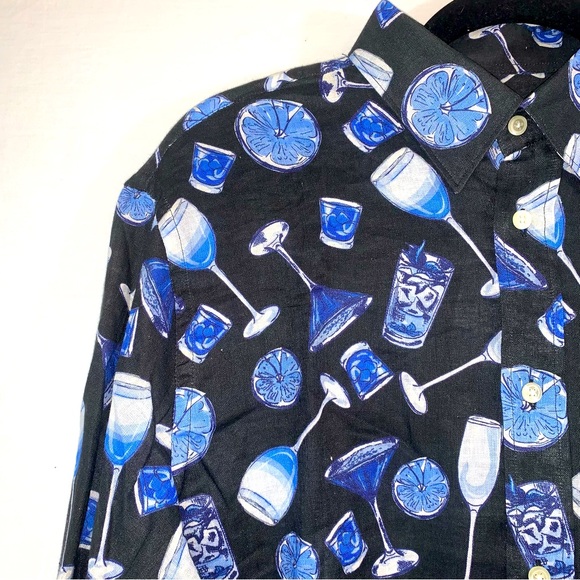 Michael’s 100% Linen Men’s Long Sleeve Shirt with Cocktail glasses. NWT. - Picture 5 of 16